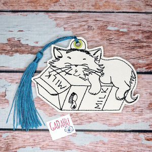 Cat Milk bookmark charm ITH Embroidery design 4x4