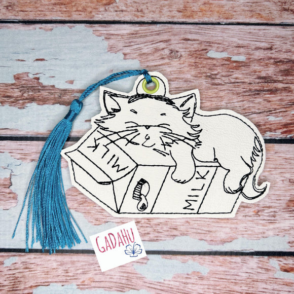Cat Milk bookmark charm ITH Embroidery design 4x4