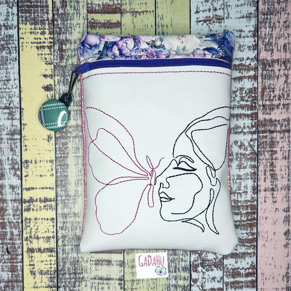 Woman Butterfly zipper bag Machine Embroidery Design 5X7