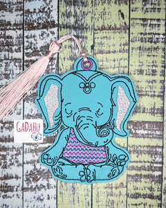 Elephant Yoga bookmark charm ITH Embroidery design 4x4