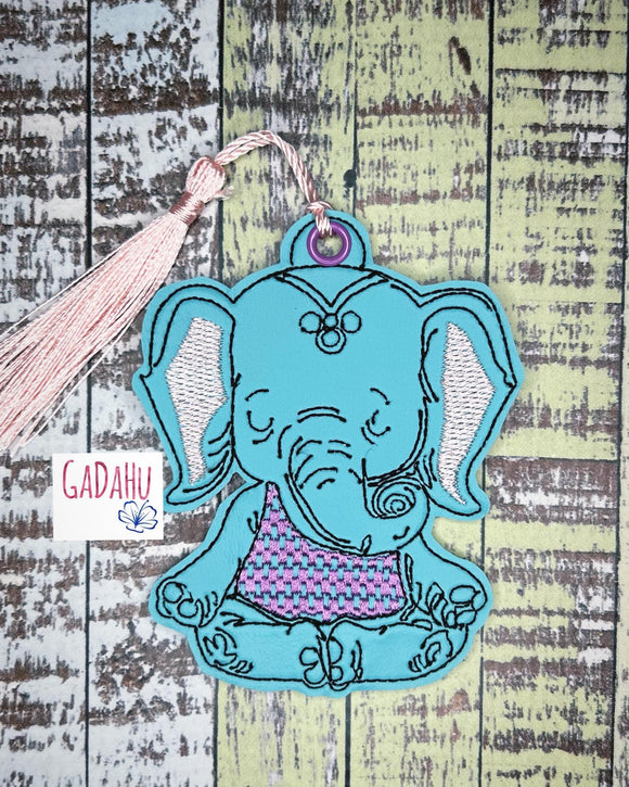 Elephant Yoga bookmark charm ITH Embroidery design 4x4