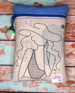 Lady with hat zipper bag Machine Embroidery Design 5X7
