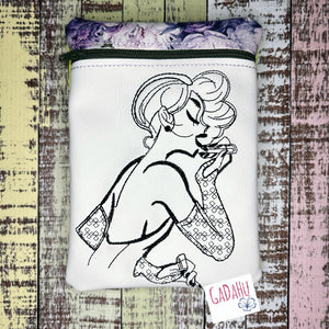 Girl with long gloves zipper bag Machine Embroidery Design 5X7