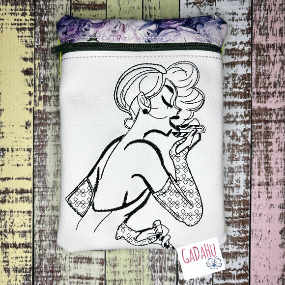 Girl with long gloves zipper bag Machine Embroidery Design 5X7