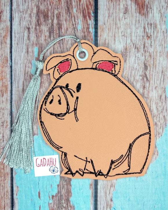 Piggy bookmark charm ITH Embroidery design 4x4