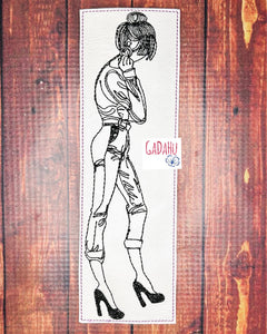 Girl with High Heels bookmark ITH Embroidery design 5x7