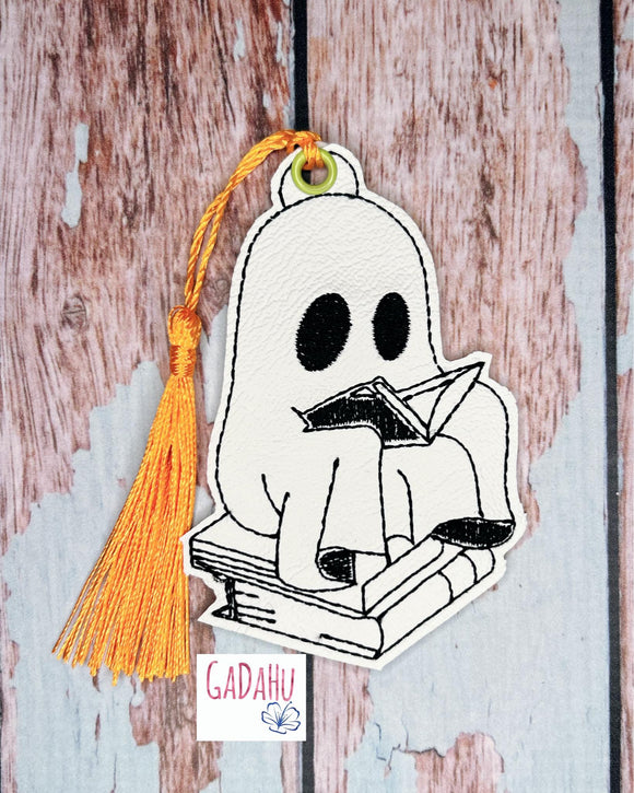 Ghost reading bookmark charm ITH Embroidery design 4x4