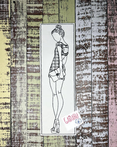 Girl with bun and purse bookmark ITH Embroidery design 5x7
