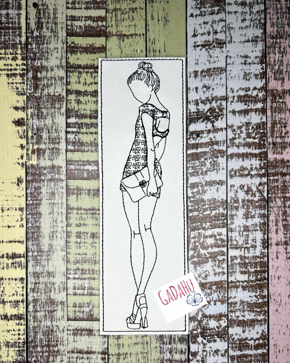 Girl with bun and purse bookmark ITH Embroidery design 5x7