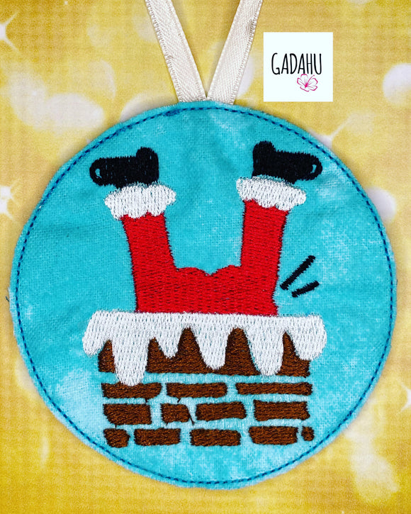 Santa Chimney Ornament Machine Embroidery Design 4X4