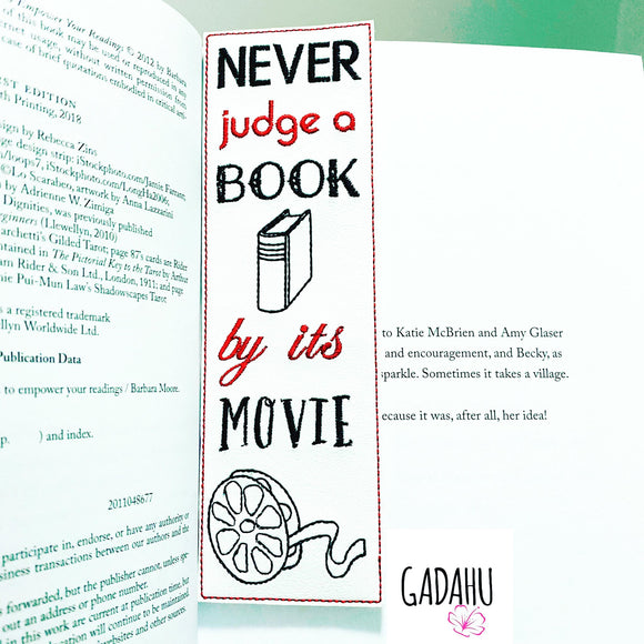 Never judge a book by its movie bookmark ITH Embroidery design 5x7