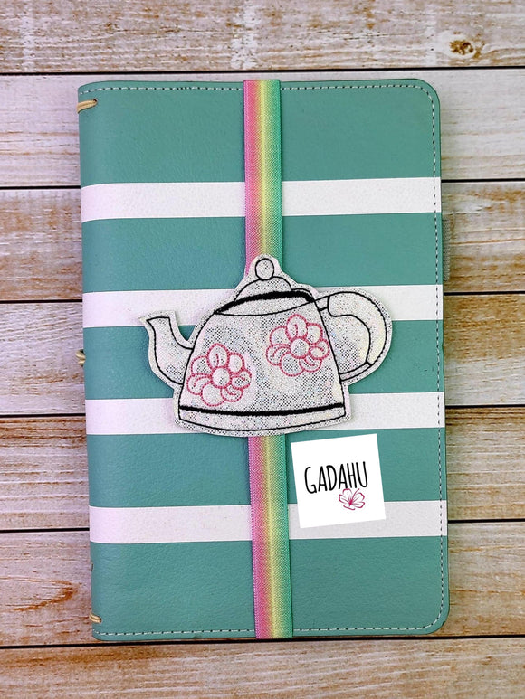 Tea Kettle Planner Bookmark ITH Embroidery design 4x4