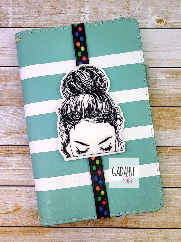 Girl with Messy Bun Planner Bookmark ITH Embroidery design 4x4