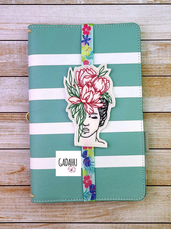 Girl with Flowers Planner Bookmark ITH Embroidery design 4x4