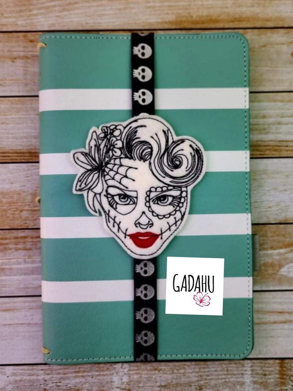 Sugar skull girl Planner Bookmark ITH Embroidery design 4x4