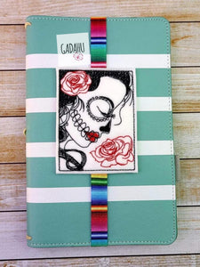 Sugar skull girl Planner Bookmark ITH Embroidery design 4x4
