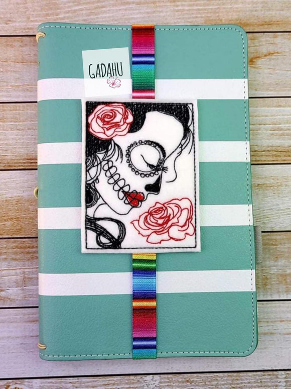 Sugar skull girl Planner Bookmark ITH Embroidery design 4x4