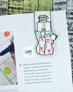 Girl reading magnetic bookmark ITH Embroidery design