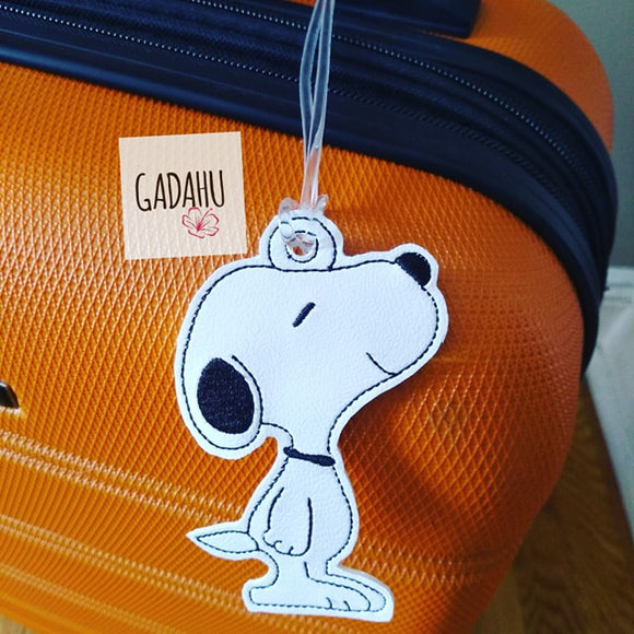 White Dog Luggage Tag ITH Embroidery design