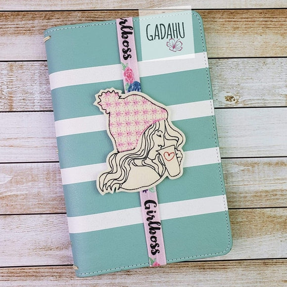 Winter Girl Planner Bookmark ITH Embroidery design 4x4