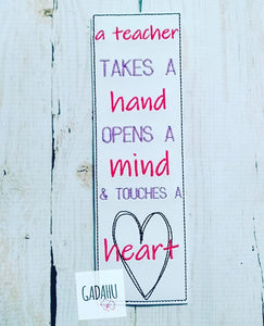 Teacher bookmark ITH Embroidery design