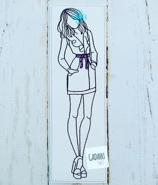 Girl with flower bookmark ITH Embroidery design
