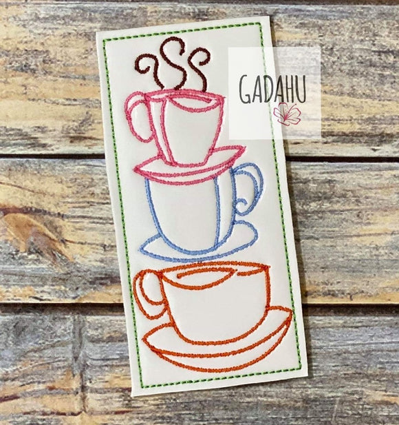 Coffee Cups bookmark ITH Embroidery design