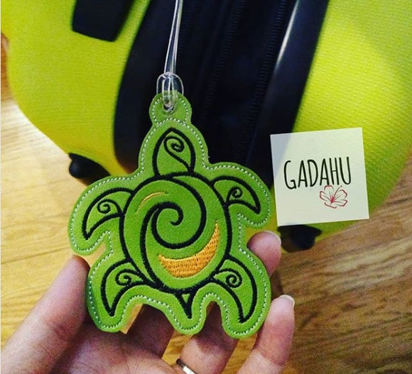 Sea Turtle Luggage Tag ITH Embroidery design