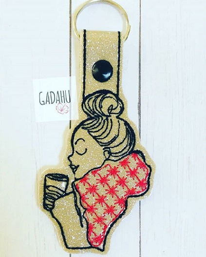Winter Coffee Girl Snap tab Key Fob ITH Embroidery Design file