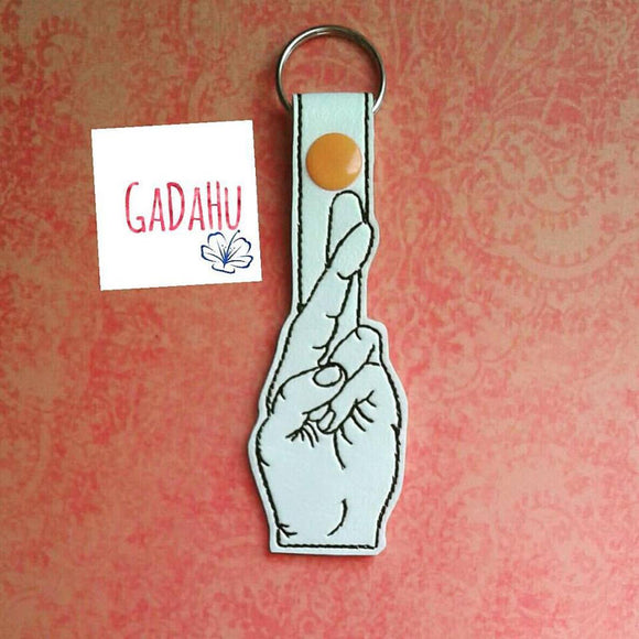 Fingers Crossed Key Fob Snap Tab Embroidery Design 4X4 size. Hope Key Fob