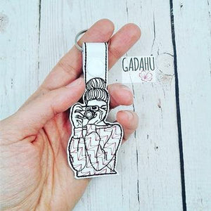 Camera Girl Snap tab Key Fob ITH Embroidery Design file