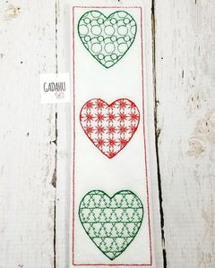 Christmas Hearts bookmark ITH Embroidery design 4x4/ 5X7