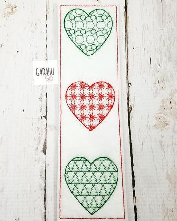 Christmas Hearts bookmark ITH Embroidery design 4x4/ 5X7