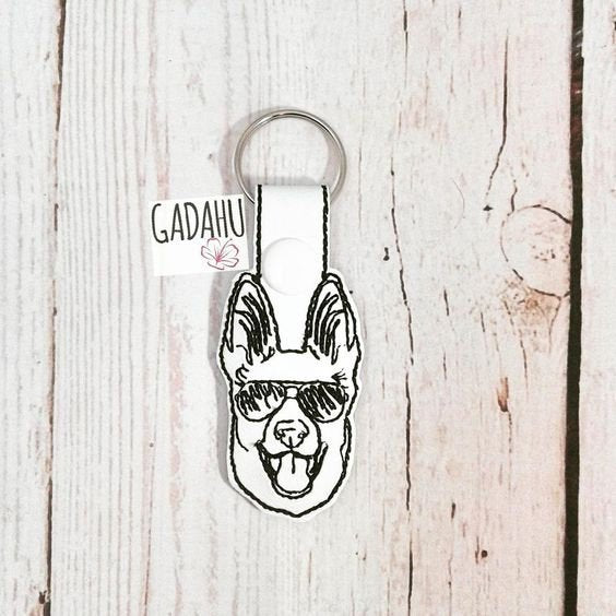 German Shepherd Snap tab Key Fob ITH Embroidery Design file