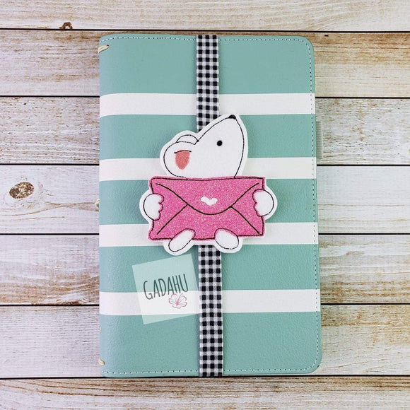 Cute Mouse with love letter Planner Bookmark ITH Embroidery design 4x4