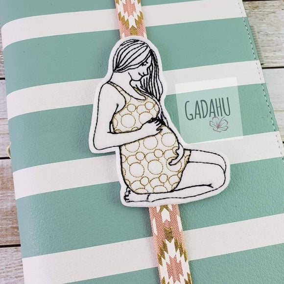 Pregnant Woman Planner Bookmark ITH Embroidery design 4x4