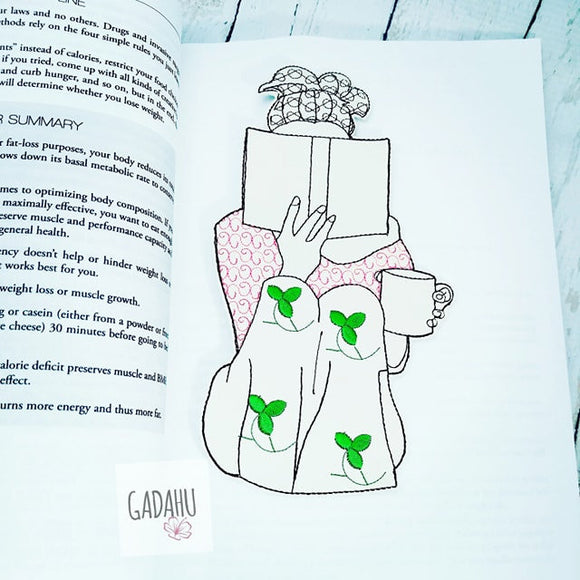 Girl reading bookmark ITH Embroidery design 4X4/ 5x7